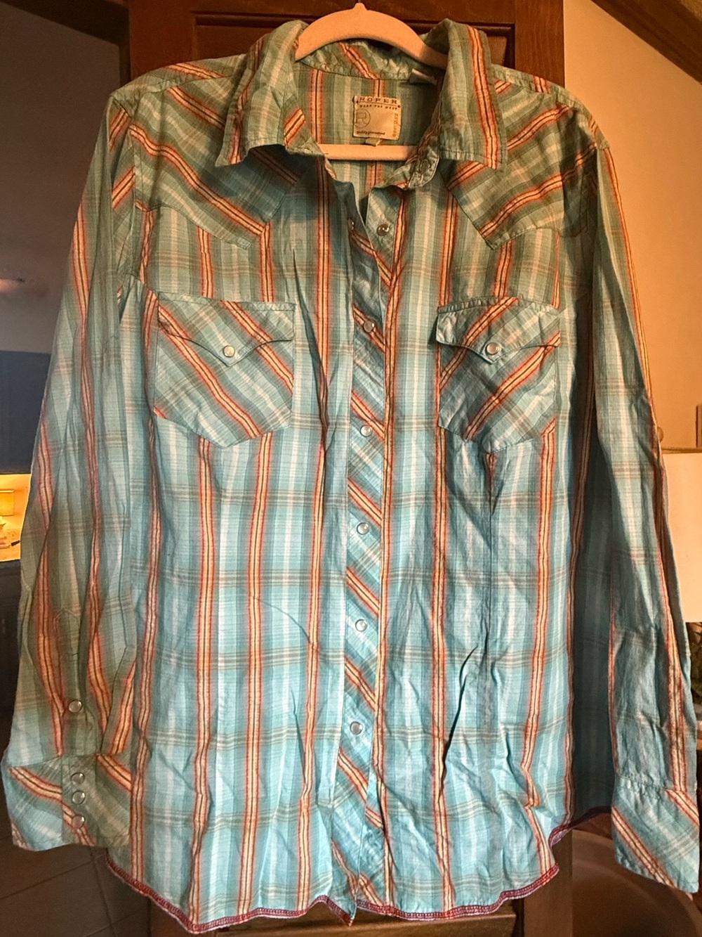 Women’s Roper western pearl snap shirt 100% cotton 2X plaid EUC